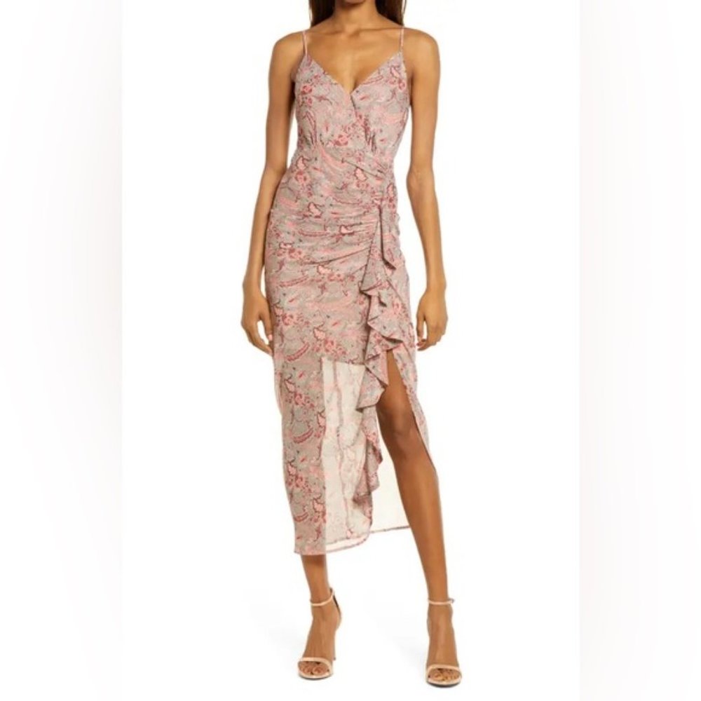 FLORET STUDIOS Floral Ruffle Chiffon Dress